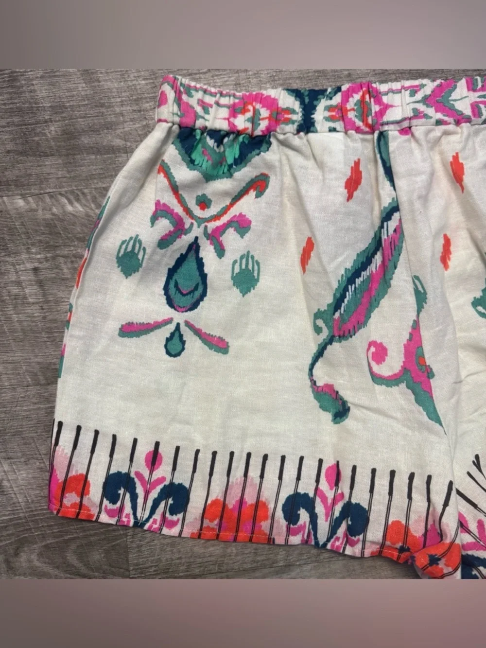 Zara Linen Blend Boho Green Leaf Print Drawstring Shorts NWT Womens Sz. S